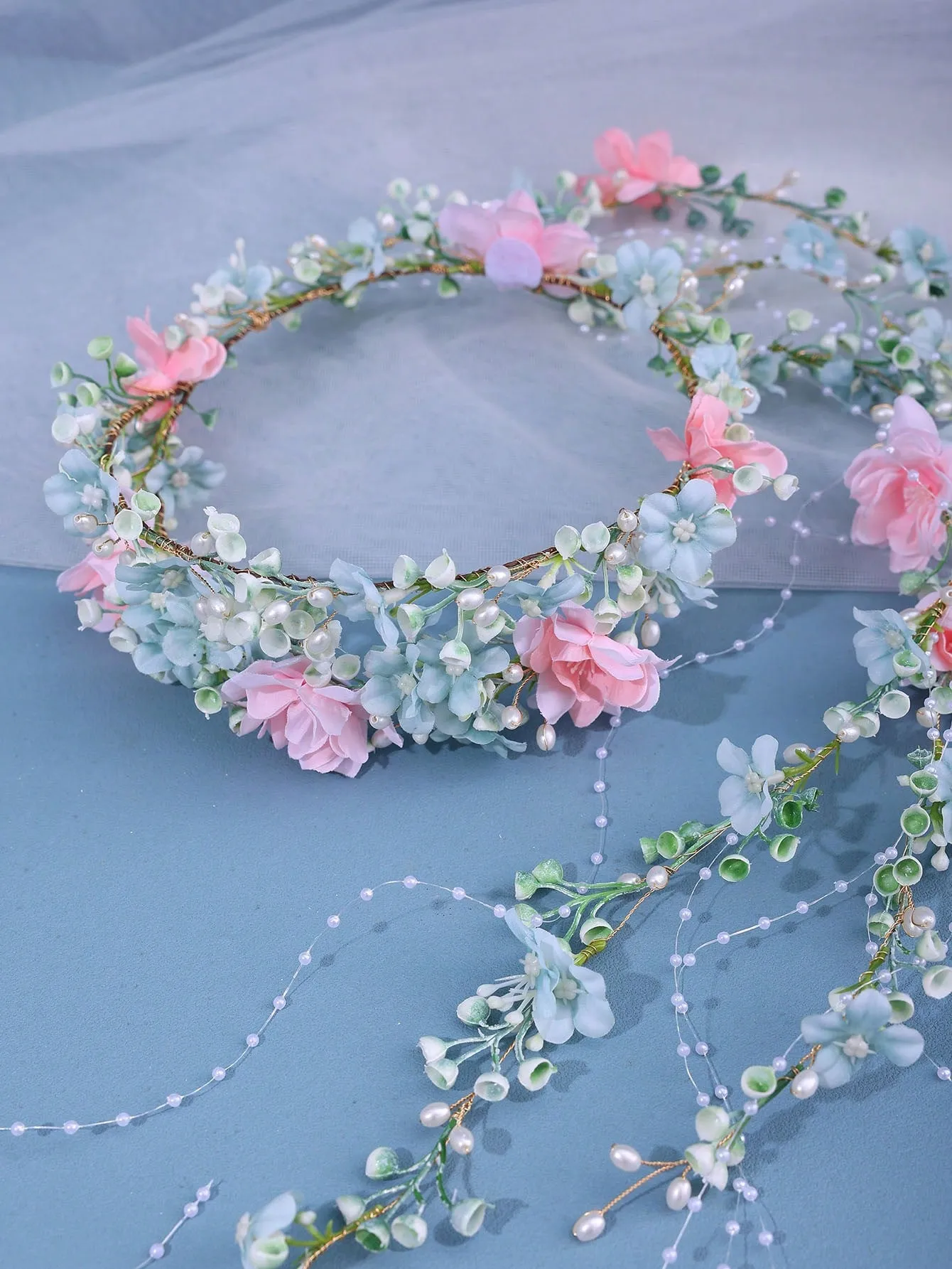 1pc Ladies' Green Elegant Hairband Crown With Flowers And Leaves. Perfect For Bridal Or Party Wear Boho