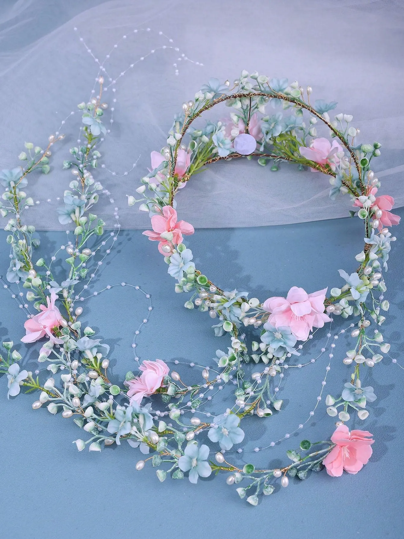 1pc Ladies' Green Elegant Hairband Crown With Flowers And Leaves. Perfect For Bridal Or Party Wear Boho