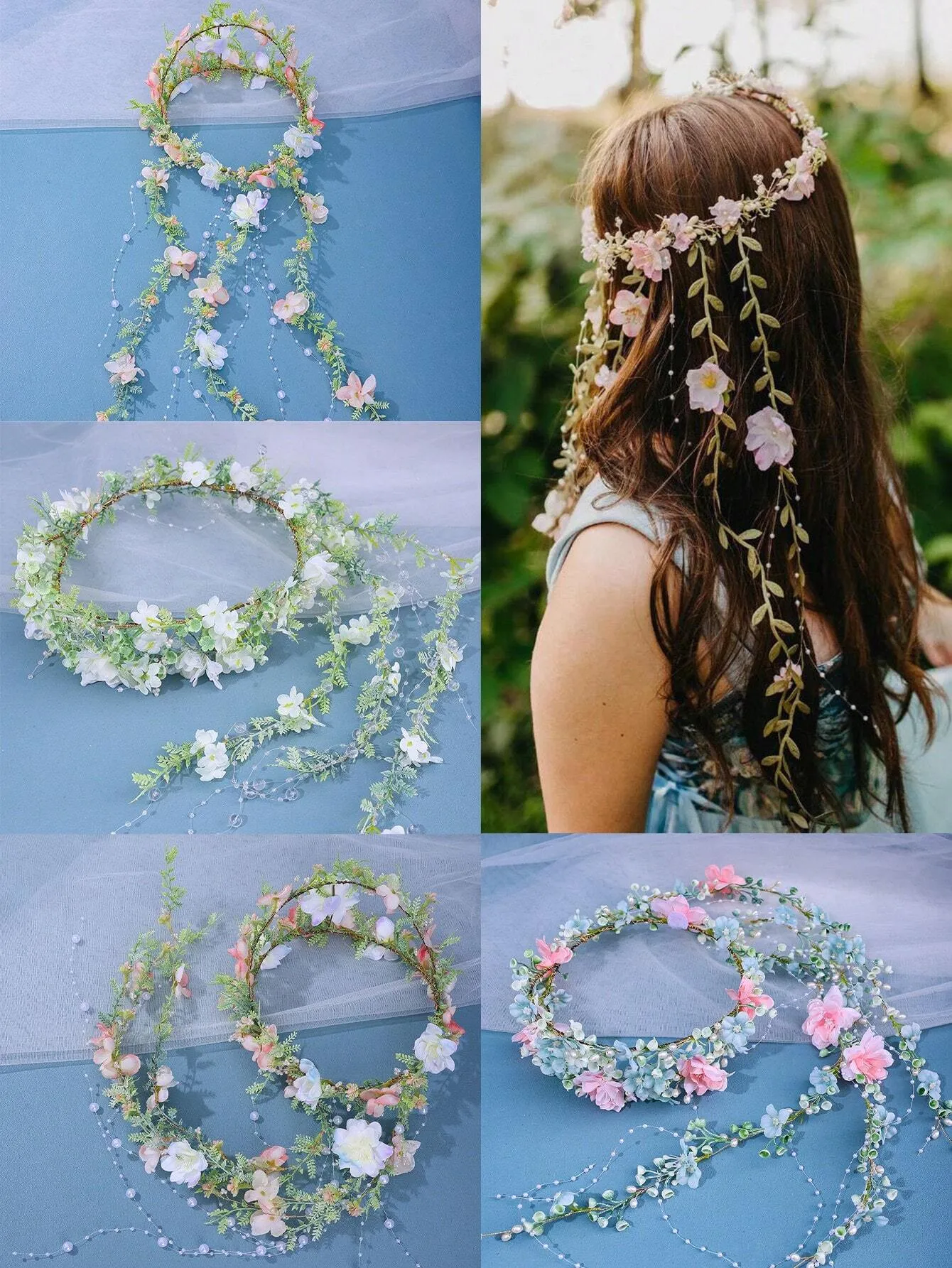 1pc Ladies' Green Elegant Hairband Crown With Flowers And Leaves. Perfect For Bridal Or Party Wear Boho