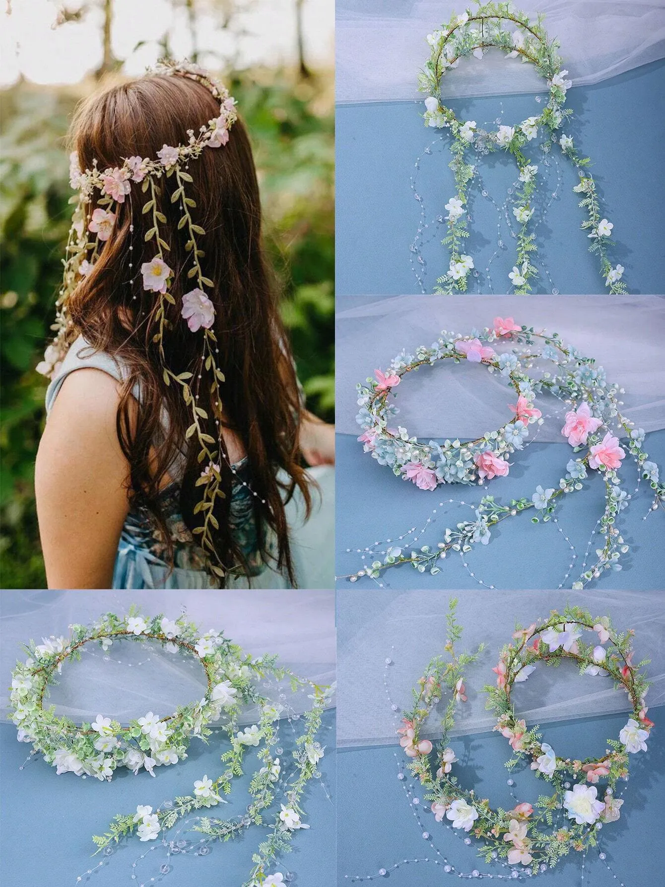 1pc Ladies' Green Elegant Hairband Crown With Flowers And Leaves. Perfect For Bridal Or Party Wear Boho