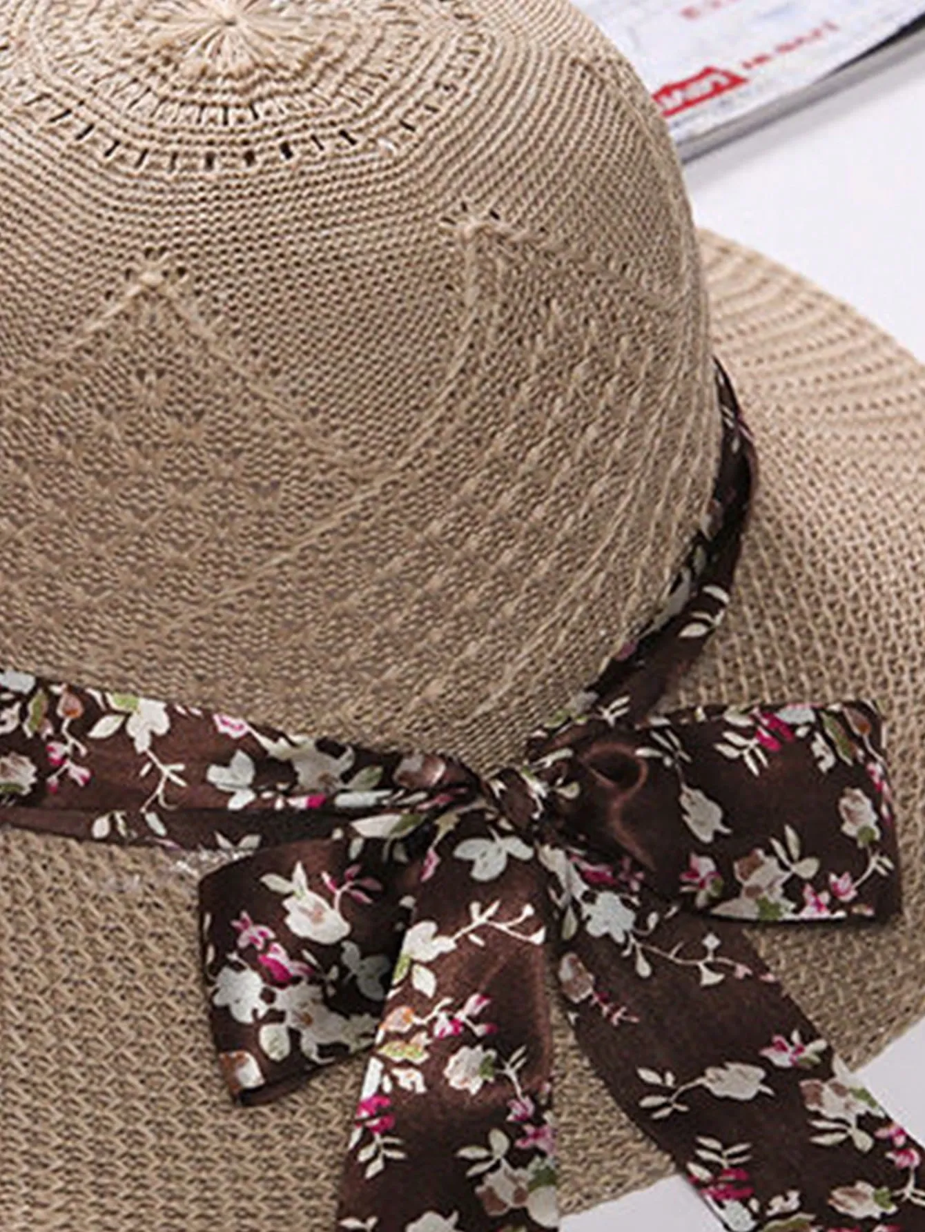 1pc Ladies' Sun Hat With Small Brim, Floral Ribbon, Breathable Summer Straw Hat For Outdoor Travelling