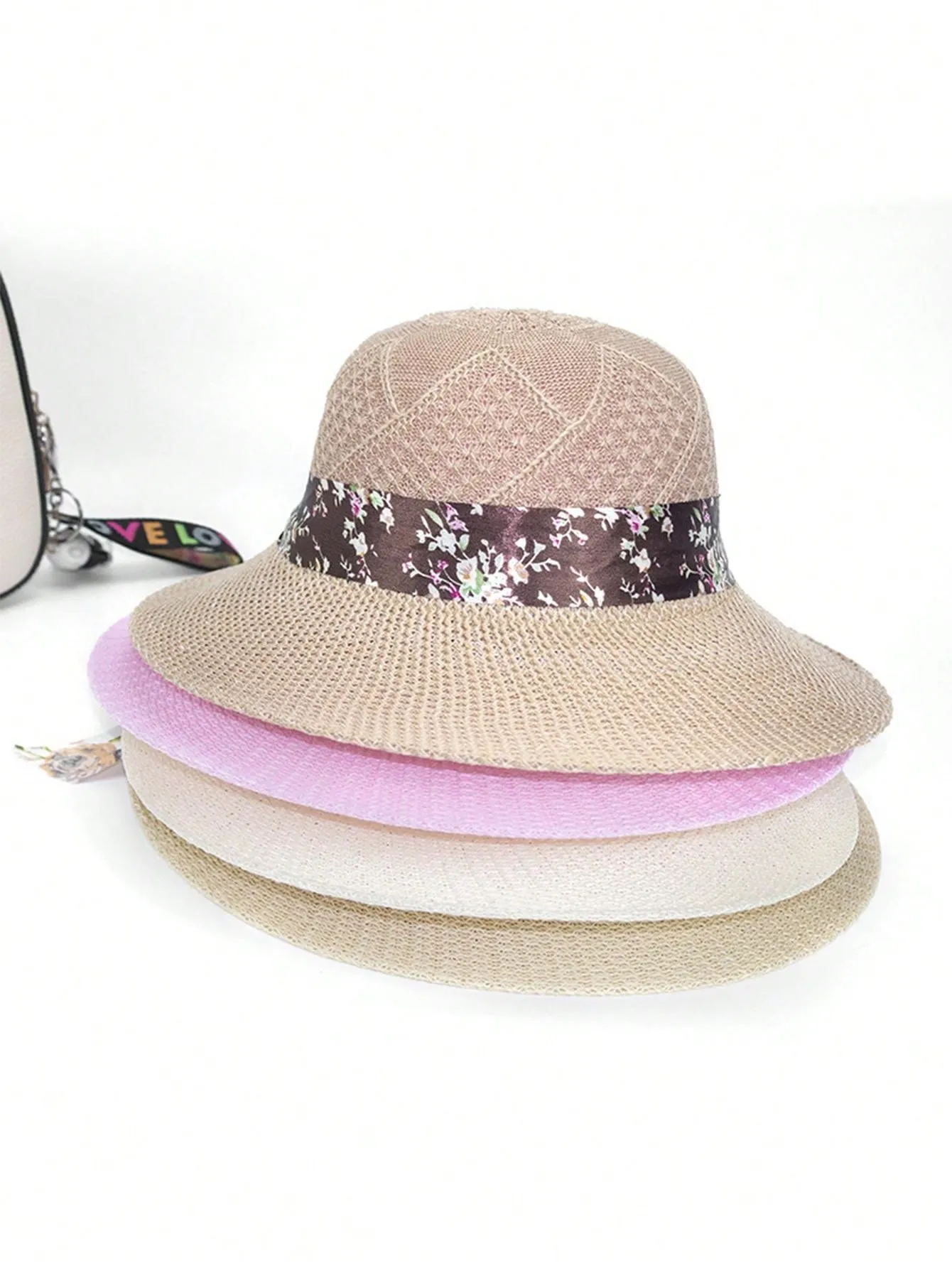 1pc Ladies' Sun Hat With Small Brim, Floral Ribbon, Breathable Summer Straw Hat For Outdoor Travelling