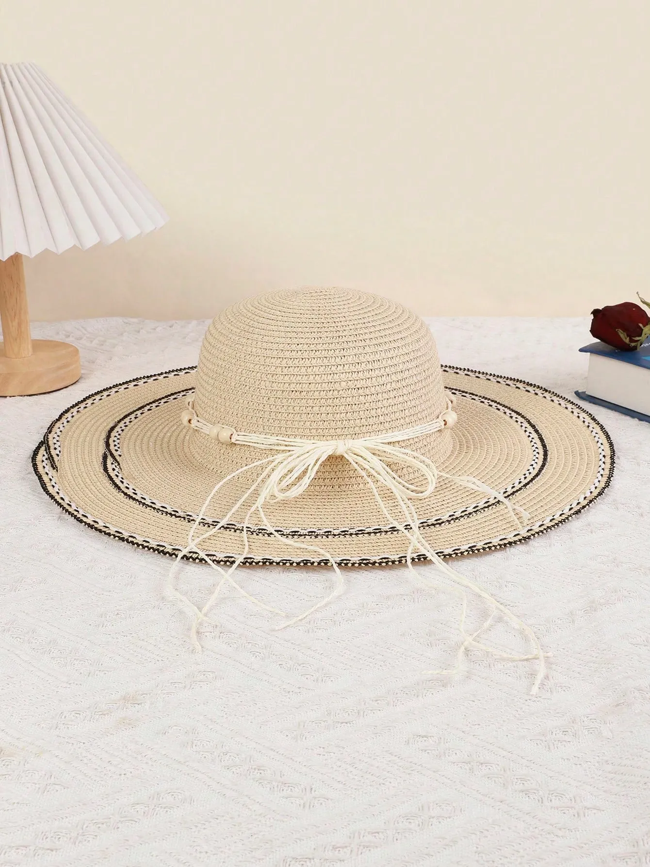 1pc Sun Straw Hat Summer Hat Fluffy Beach Hat Lady, Super Temperamental Straw Hat