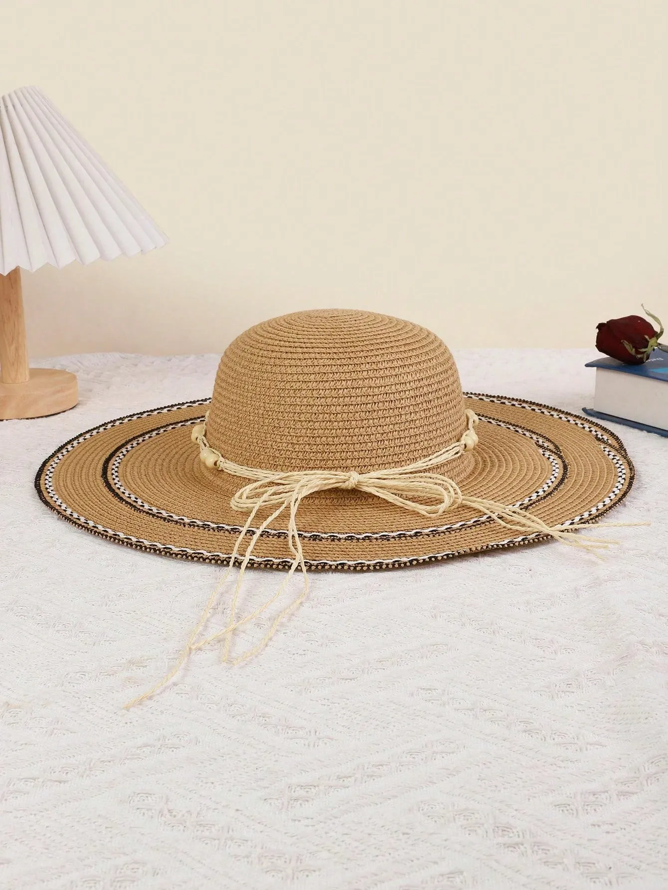 1pc Sun Straw Hat Summer Hat Fluffy Beach Hat Lady, Super Temperamental Straw Hat