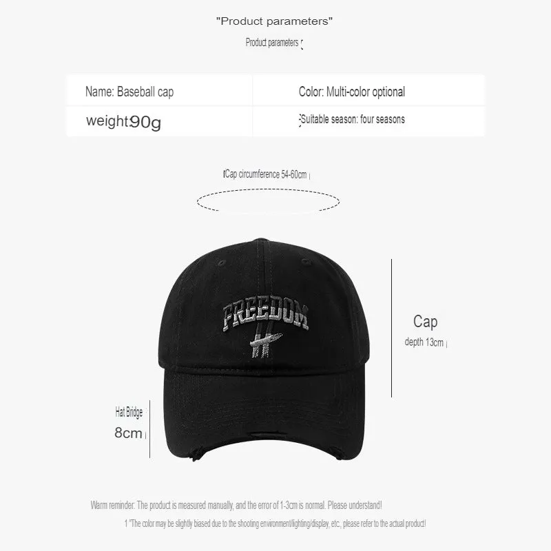 2024 New Gradient Letters Frayed Embroidery Soft Top Baseball Cap Style Spring and Summer Versatile Couple Peaked Cap Trendy