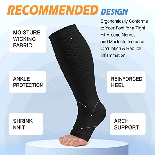 3 Pack Plus Size Open Toe Compression Socks for Women & Men Wide Calf, Toeless Knee High Stockings for Circulation Support, Black Nude Brown XX-Large