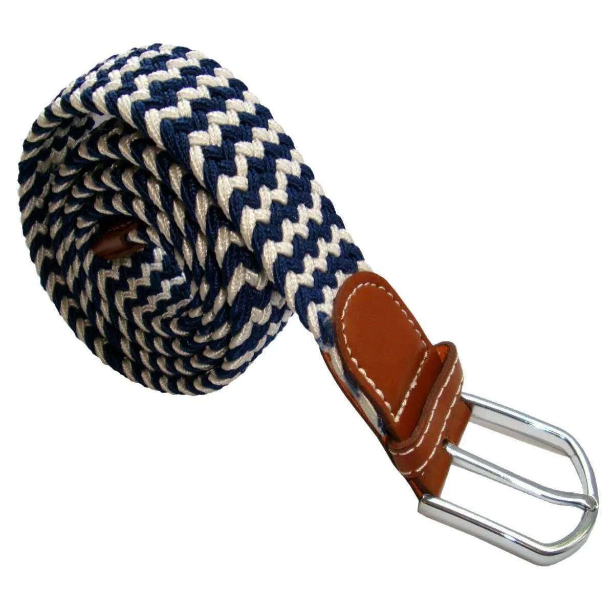 Bassin and Brown Striped Elasticated Woven Belt - Navy/White