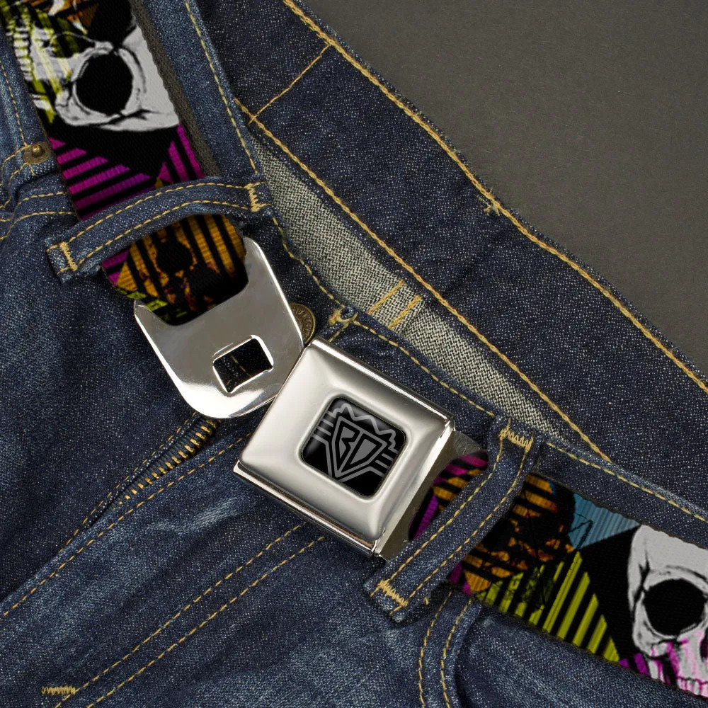 BD Wings Logo CLOSE-UP Black/Silver Seatbelt Belt - Skull CAT Scan/Striped Diamonds Black/Multi Color/Grays Webbing