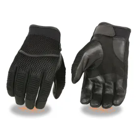 BLACK SH791 Men's Black Mesh and Leather Racing Gloves with Leather Palm