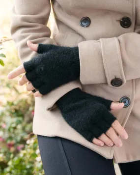 Black Unisex Fingerless Gloves Possum Merino Wool - NX103