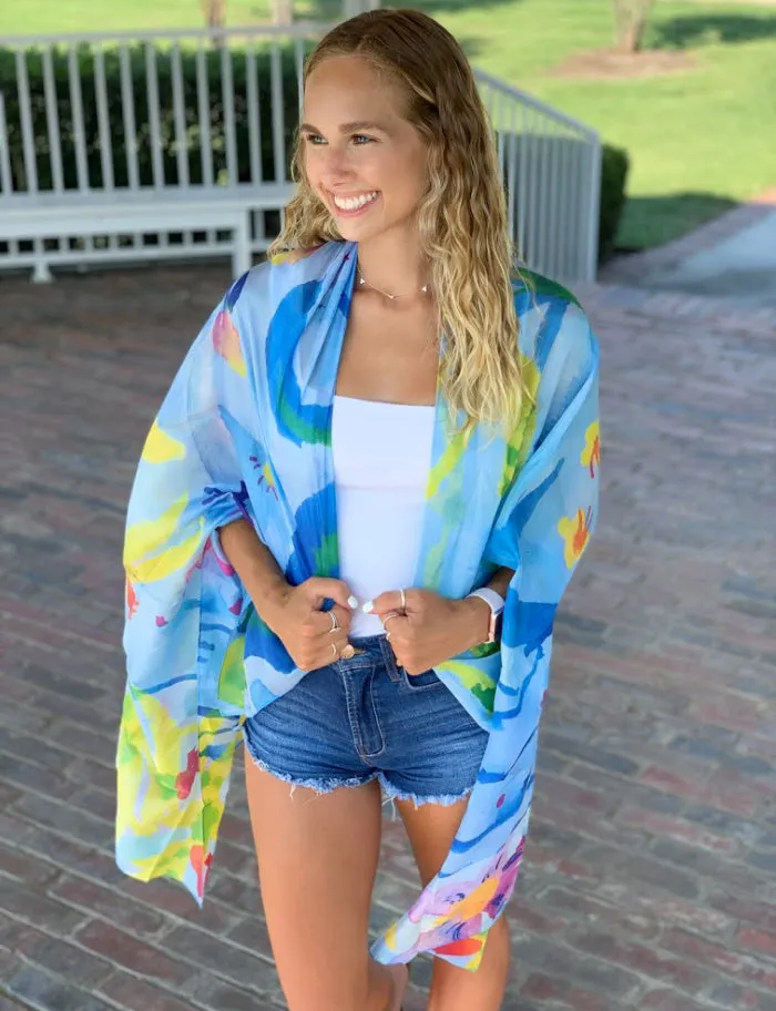 Blue Floral Silk Kimono/Sarong