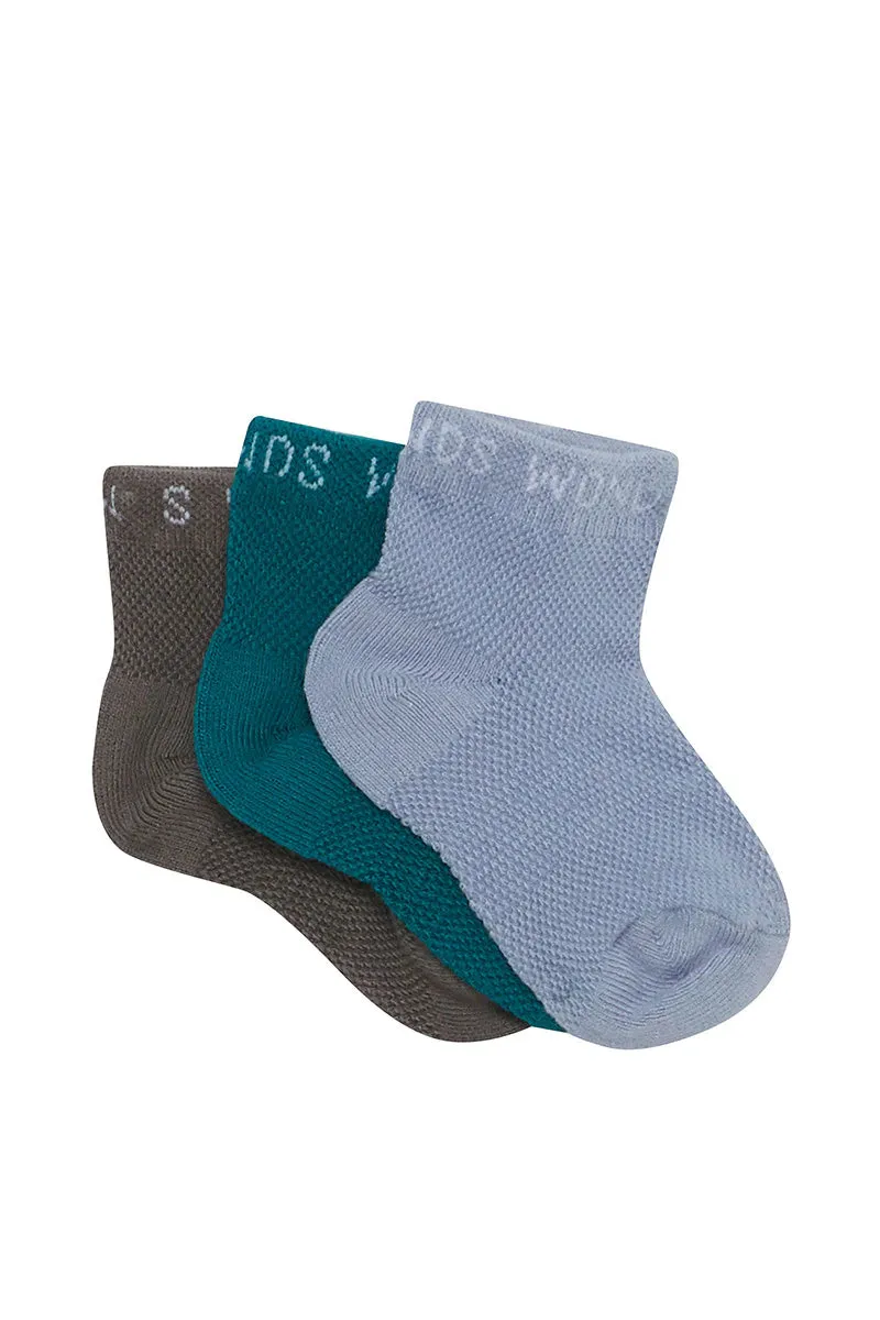 Bonds Baby Wondercool Socks 3 Pack - Charcoal/Teal/Denim