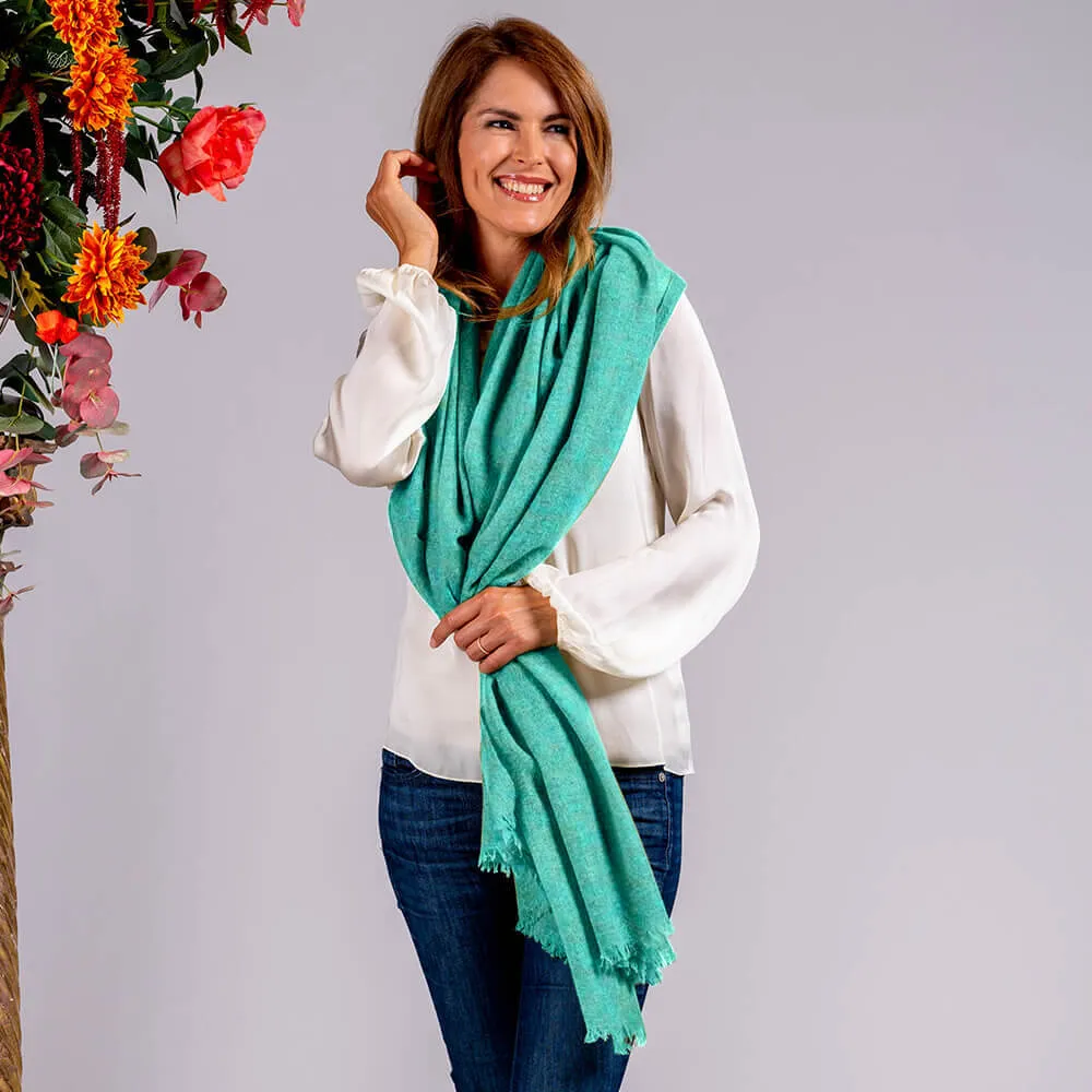 Caribbean Green Gossamer Cashmere Shawl