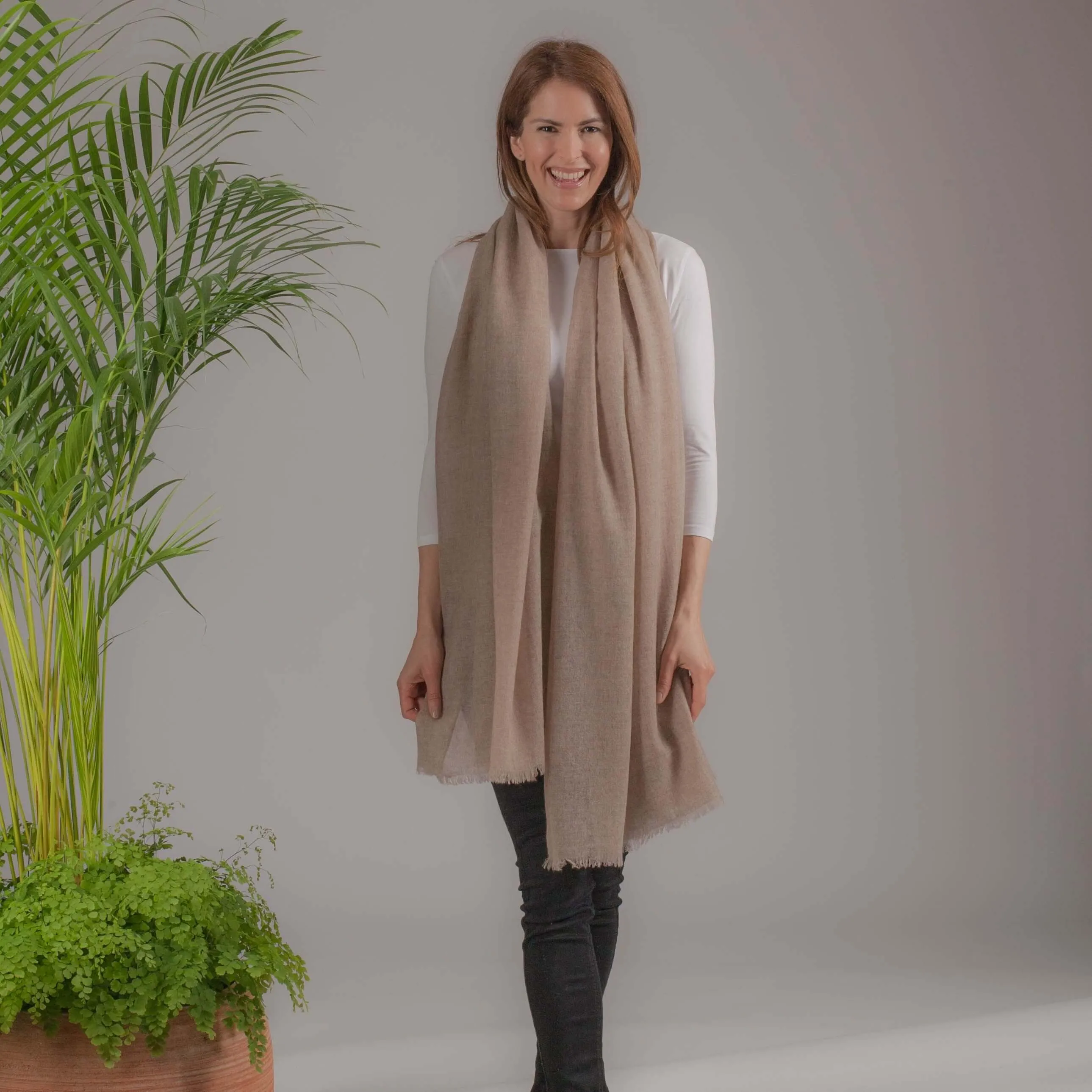 Cinnamon Beige Gossamer Cashmere Shawl