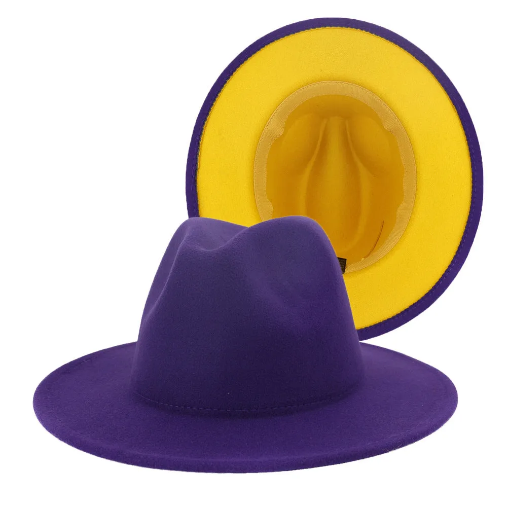 Colour Overload Duo Tone Wool Felt Fedora Hats Unisex Wide Brim Hat