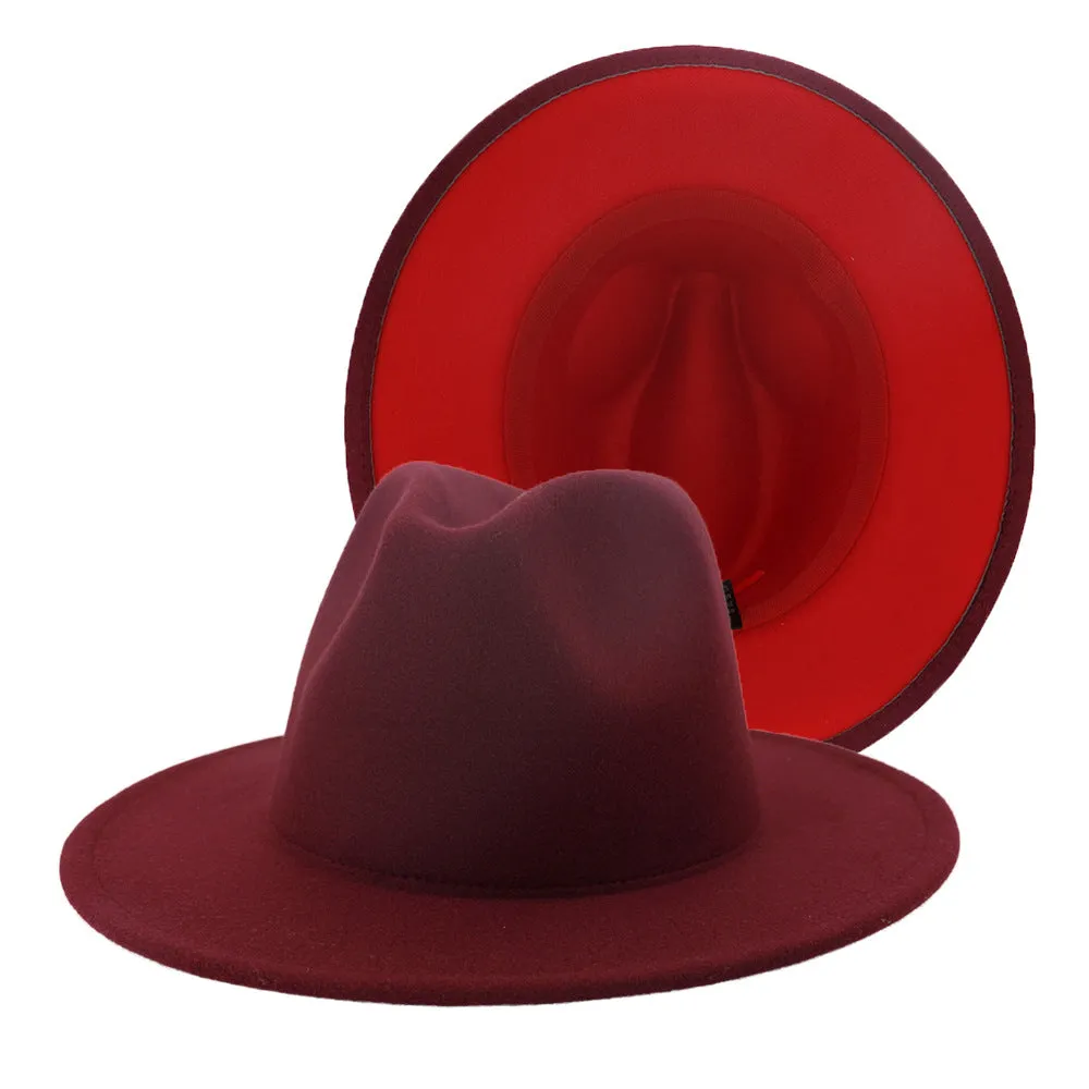 Colour Overload Duo Tone Wool Felt Fedora Hats Unisex Wide Brim Hat