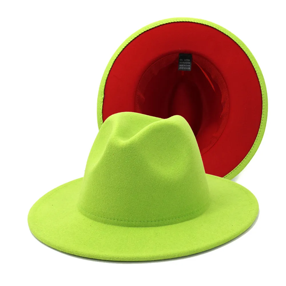 Colour Overload Duo Tone Wool Felt Fedora Hats Unisex Wide Brim Hat