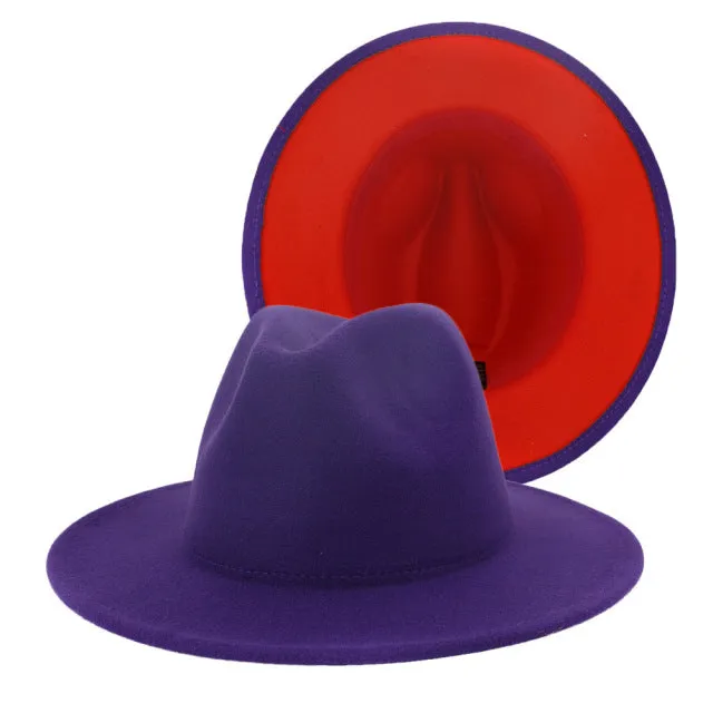 Colour Overload Duo Tone Wool Felt Fedora Hats Unisex Wide Brim Hat