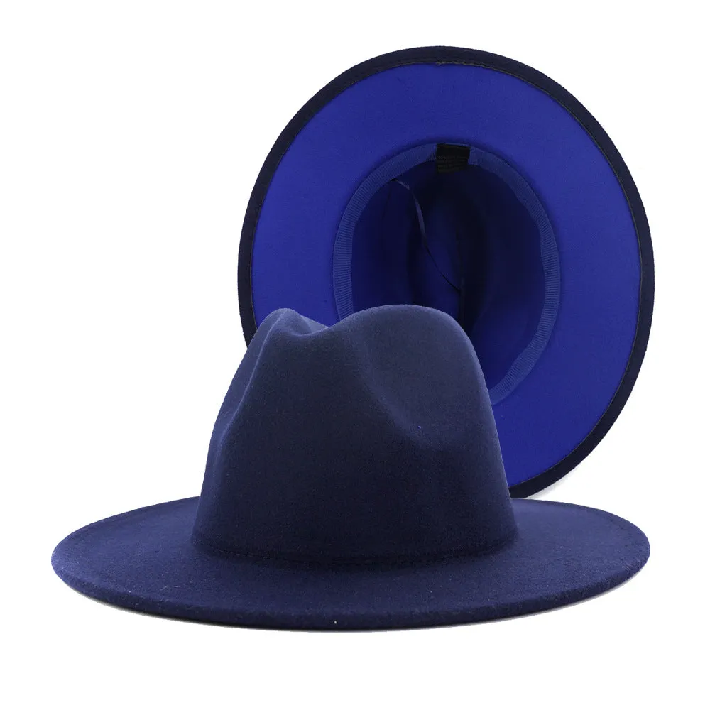 Colour Overload Duo Tone Wool Felt Fedora Hats Unisex Wide Brim Hat