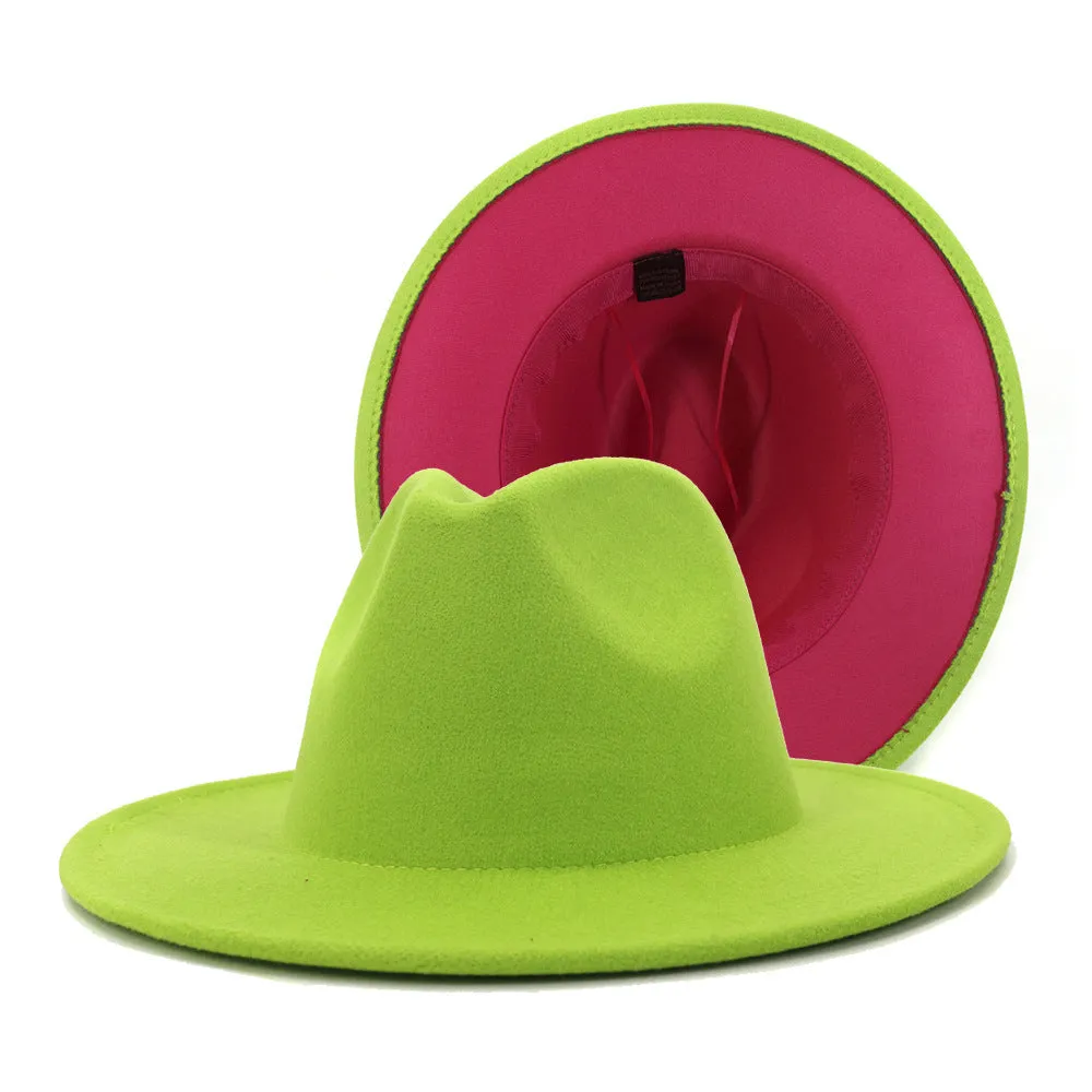 Colour Overload Duo Tone Wool Felt Fedora Hats Unisex Wide Brim Hat