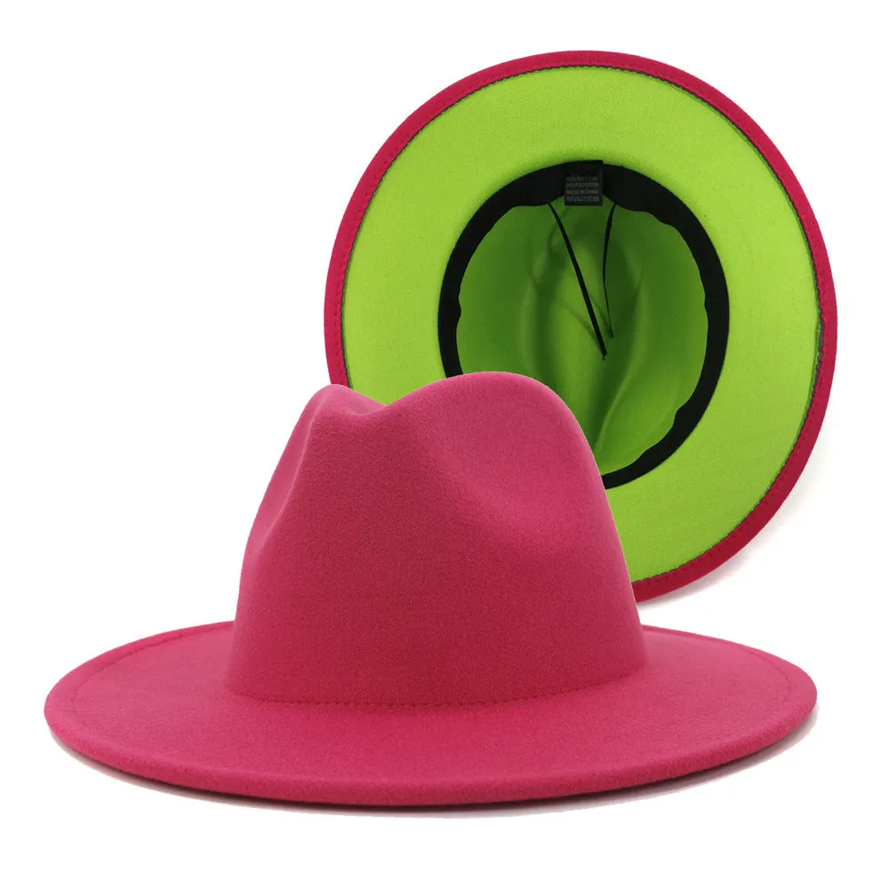 Colour Overload Duo Tone Wool Felt Fedora Hats Unisex Wide Brim Hat