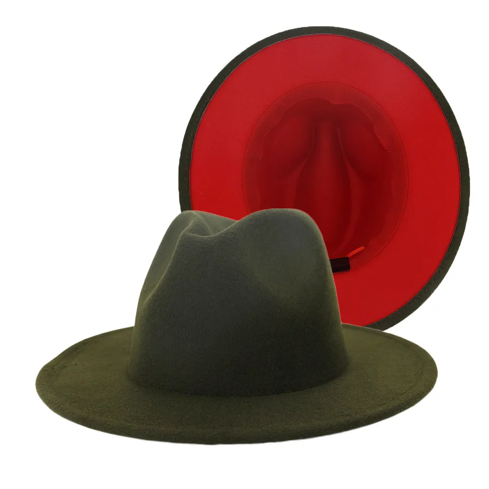 Colour Overload Duo Tone Wool Felt Fedora Hats Unisex Wide Brim Hat