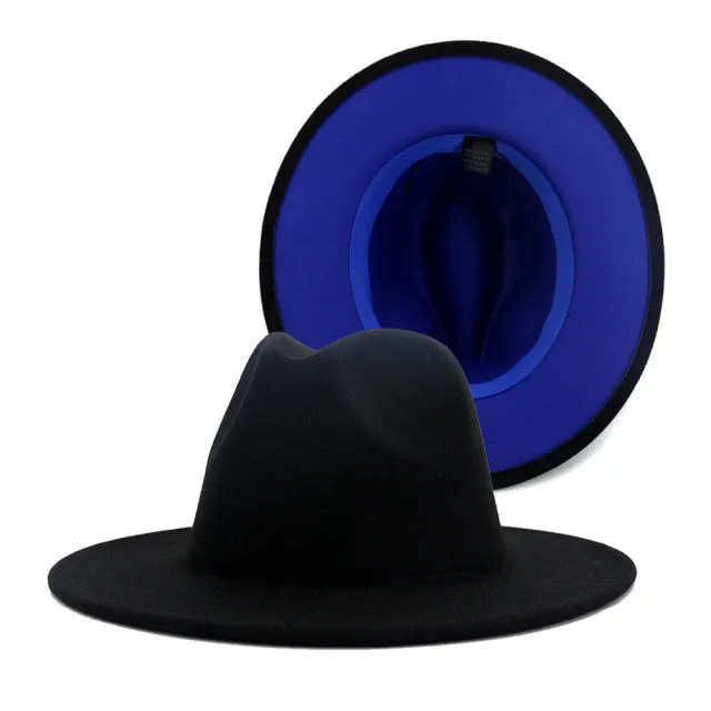 Colour Overload Duo Tone Wool Felt Fedora Hats Unisex Wide Brim Hat