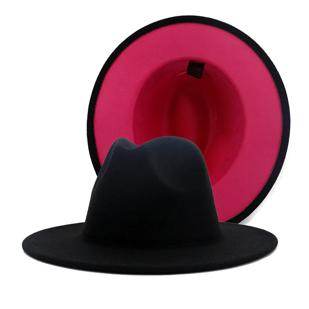 Colour Overload Duo Tone Wool Felt Fedora Hats Unisex Wide Brim Hat