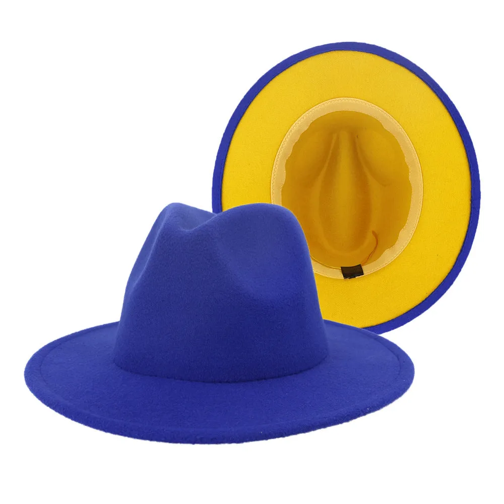 Colour Overload Duo Tone Wool Felt Fedora Hats Unisex Wide Brim Hat