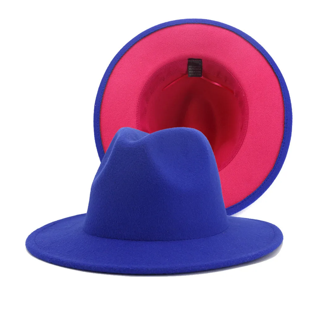 Colour Overload Duo Tone Wool Felt Fedora Hats Unisex Wide Brim Hat