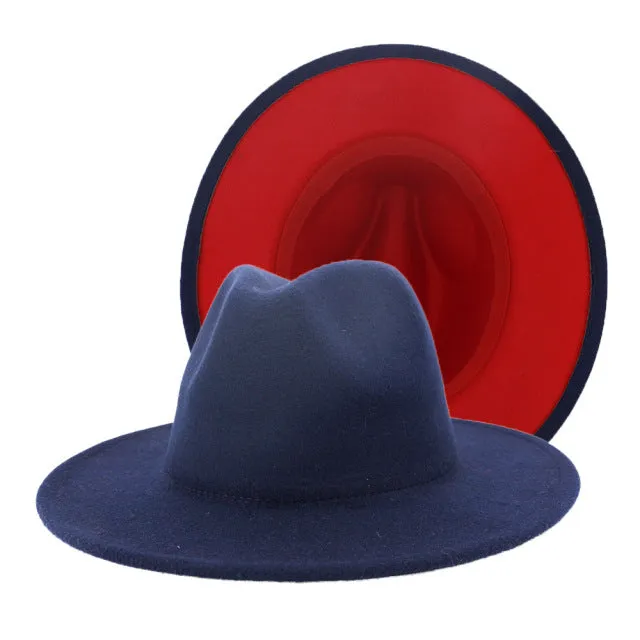 Colour Overload Duo Tone Wool Felt Fedora Hats Unisex Wide Brim Hat