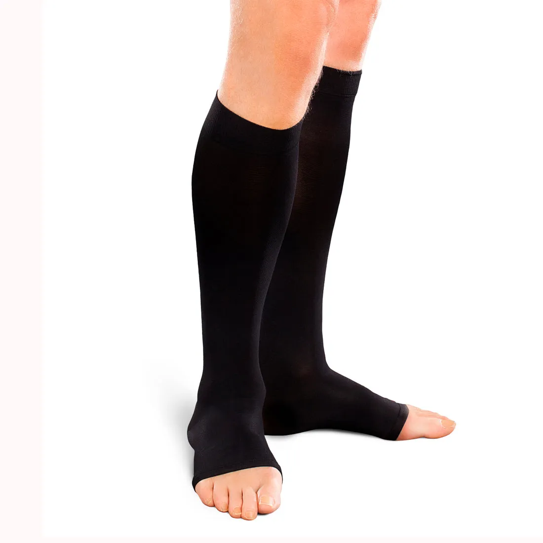 EASE Opaque Moderate Support Unisex Open Toe Knee High 20 - 30 MMHG Black Small Short - One Pair (#30445)