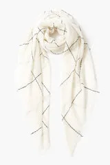 Eggshell Windowpane Cashmere Scarf