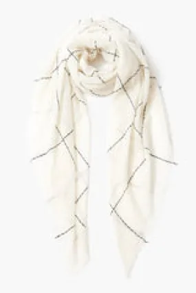 Eggshell Windowpane Cashmere Scarf