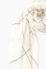 Eggshell Windowpane Cashmere Scarf