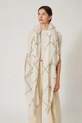 Eggshell Windowpane Cashmere Scarf