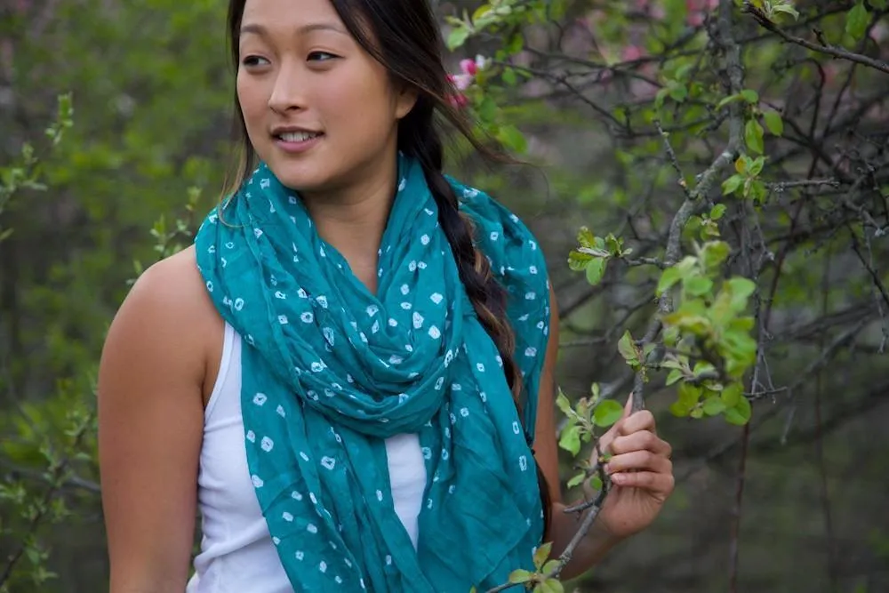 Emerald Green Batik Sheer Cotton Scarf