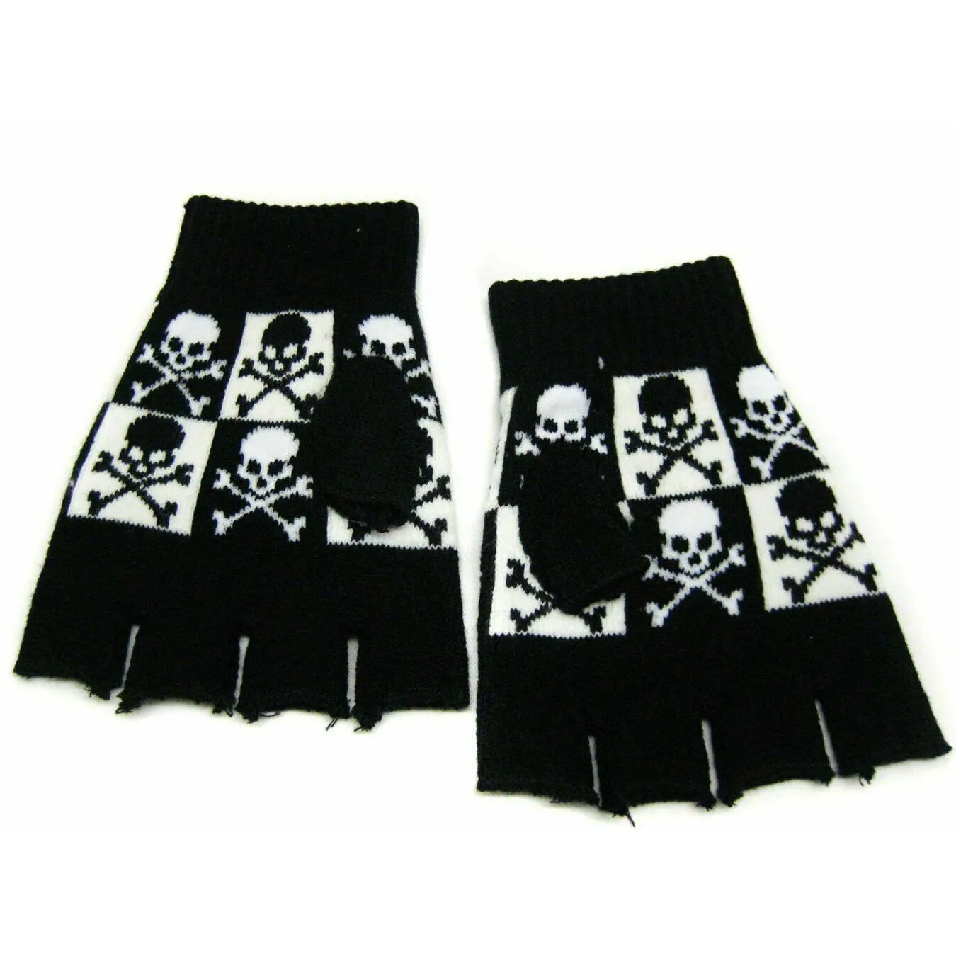 Fingerless Checkered Skull Gloves