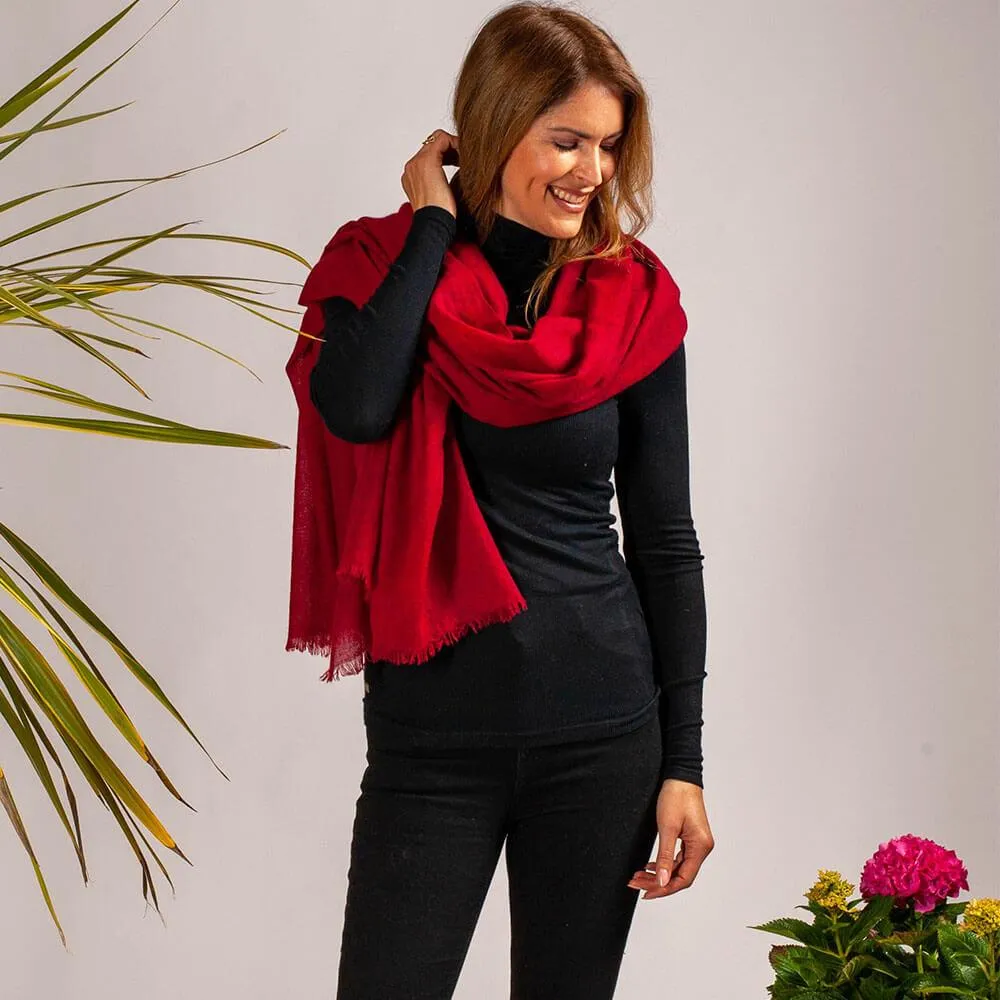 Firebrick Red Gossamer Cashmere Shawl