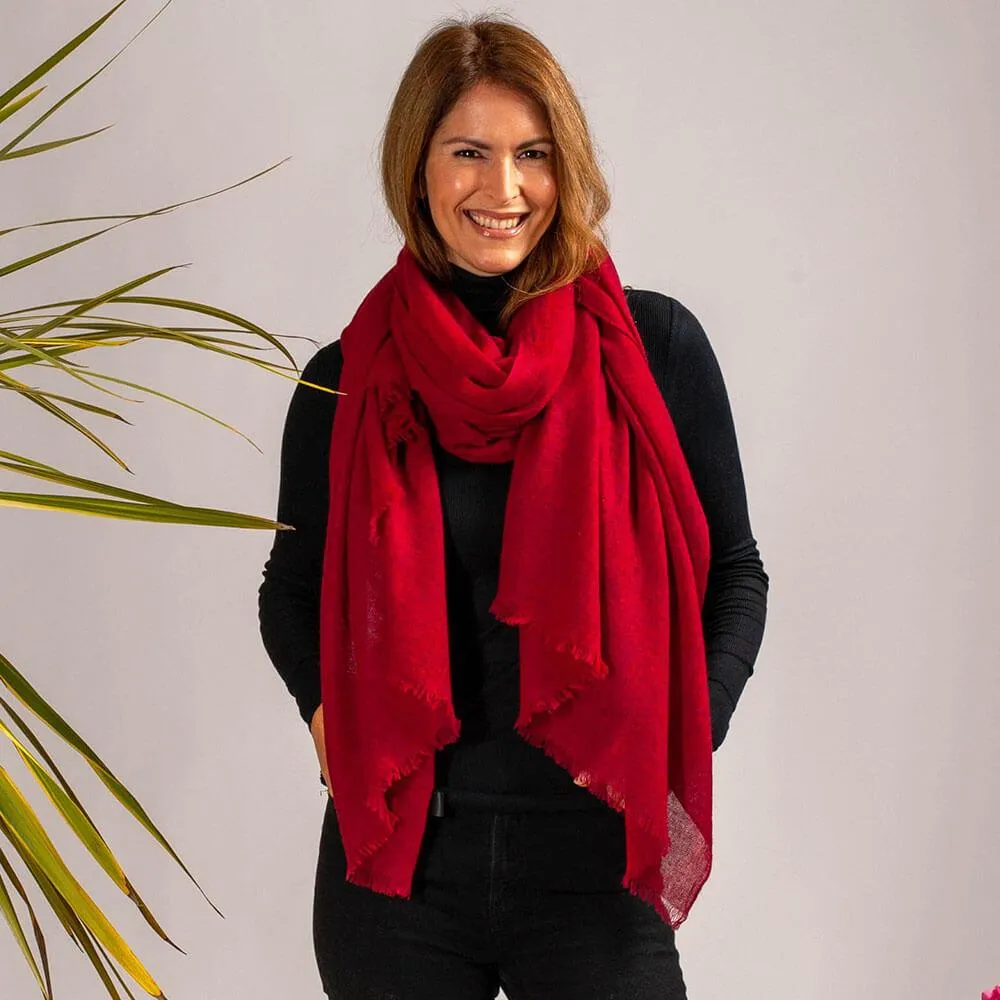 Firebrick Red Gossamer Cashmere Shawl