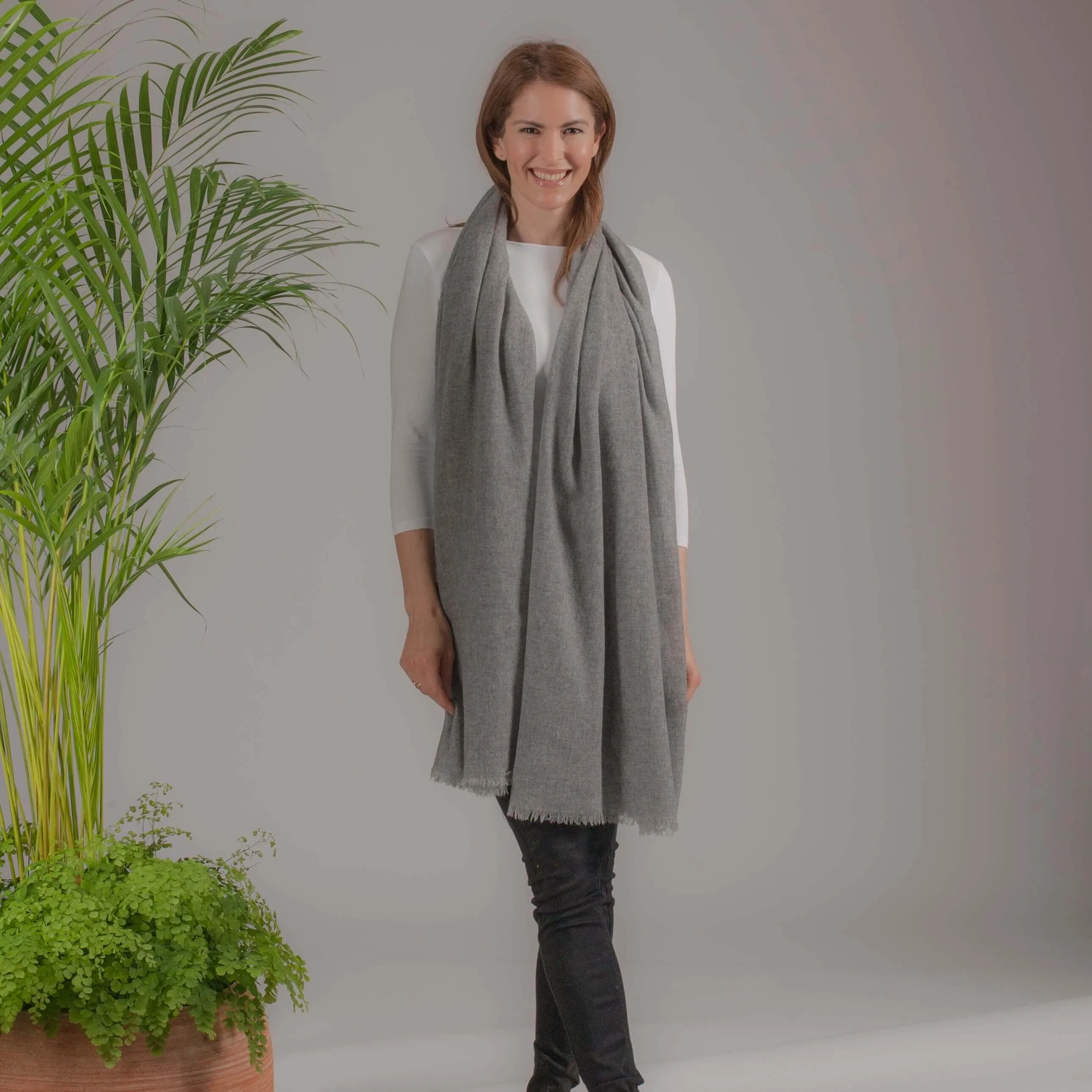 Flint Grey Gossamer Cashmere Shawl