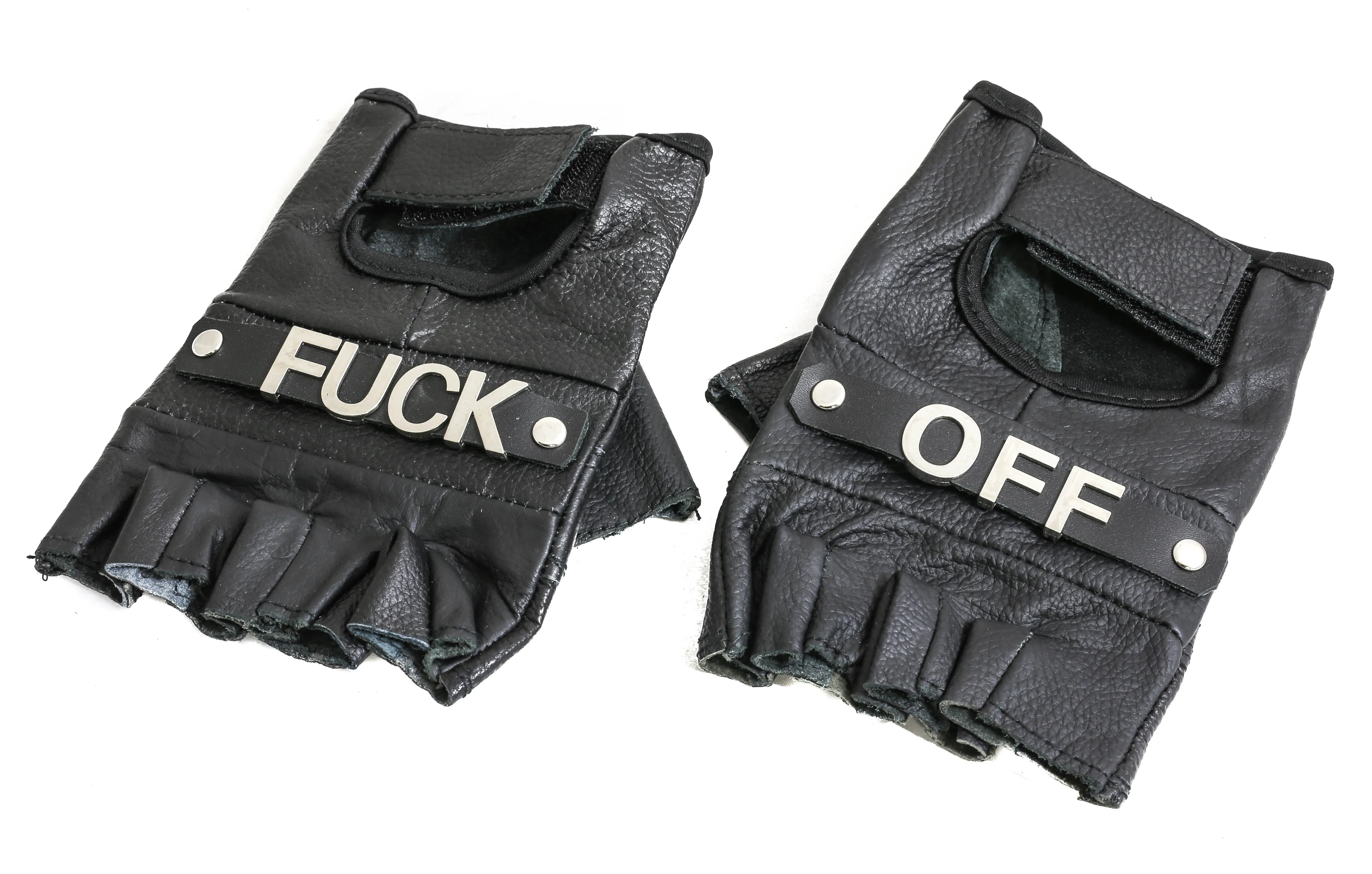 Fuck OffGenuine Leather Fingerless Gloves Pair