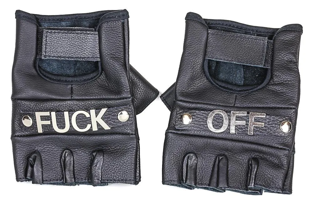 Fuck OffGenuine Leather Fingerless Gloves Pair