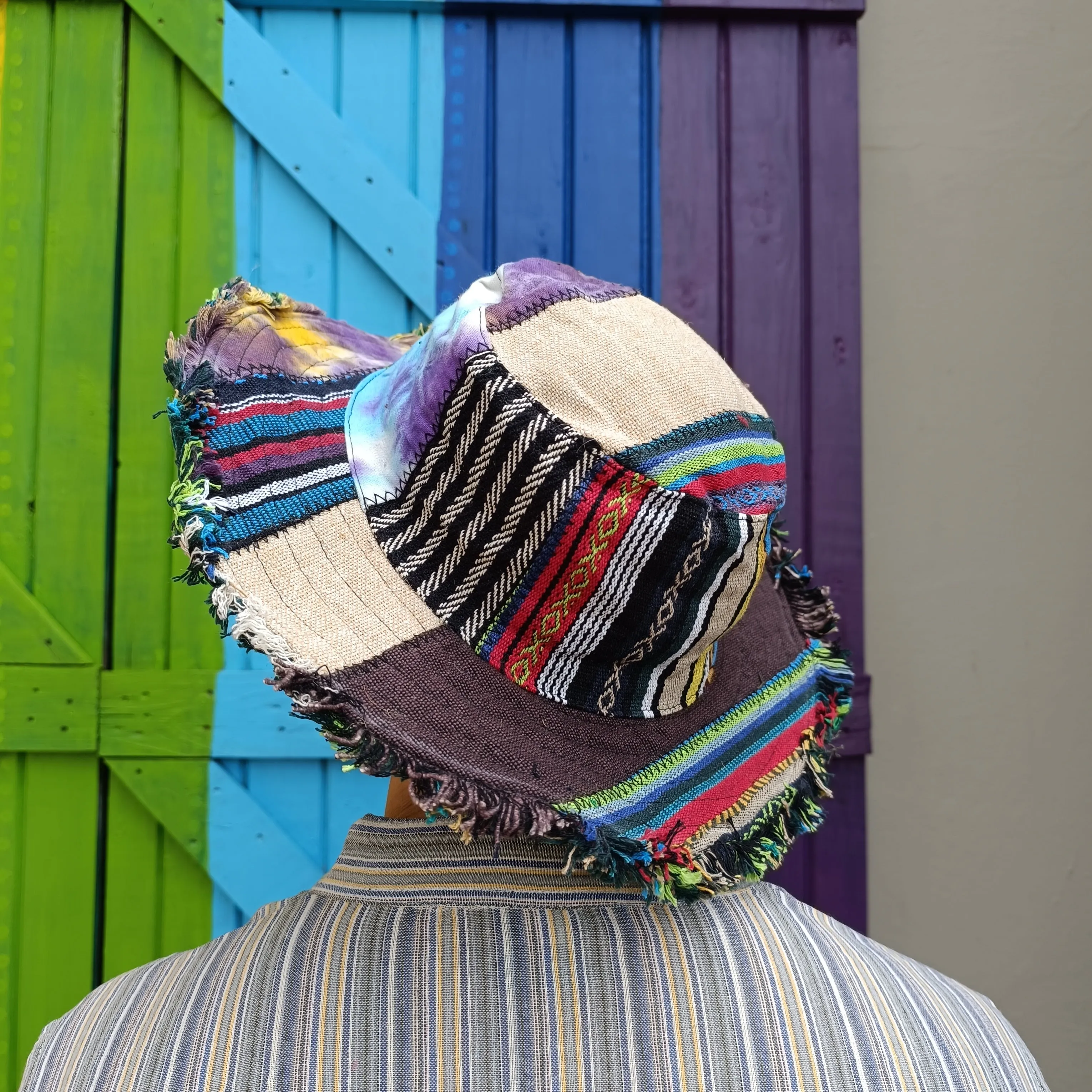 Funky Hippie Cotton Hemp Mix Patch Hats with Frayed Wired Edge