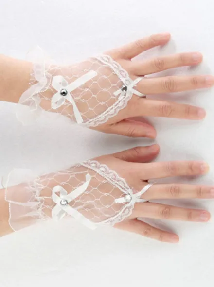 Girls Mesh Lace Bow Fingerless Gloves