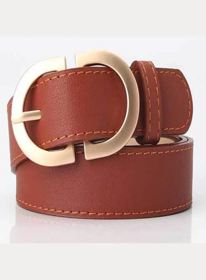 Gold Double Ring Buckle Leather Belt For Ladies, Luxury Design Casual Jeans Thin Waist Seal Leather Belt for Women