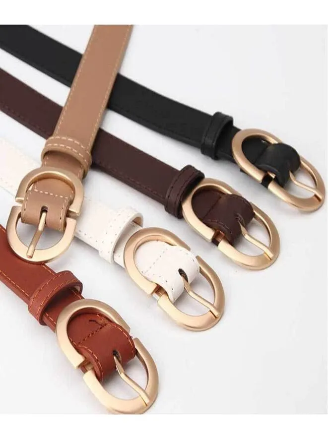 Gold Double Ring Buckle Leather Belt For Ladies, Luxury Design Casual Jeans Thin Waist Seal Leather Belt for Women