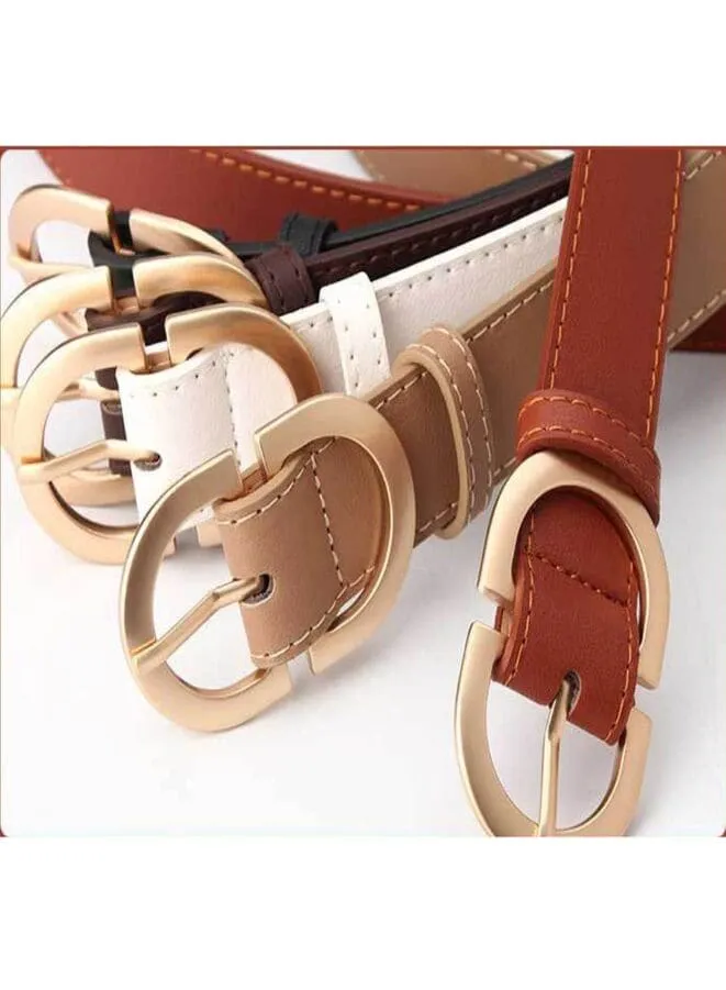 Gold Double Ring Buckle Leather Belt For Ladies, Luxury Design Casual Jeans Thin Waist Seal Leather Belt for Women