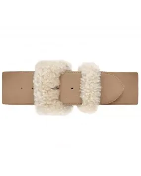 La Merveilleuse Mouton Pebble Leather Belt in Taupe