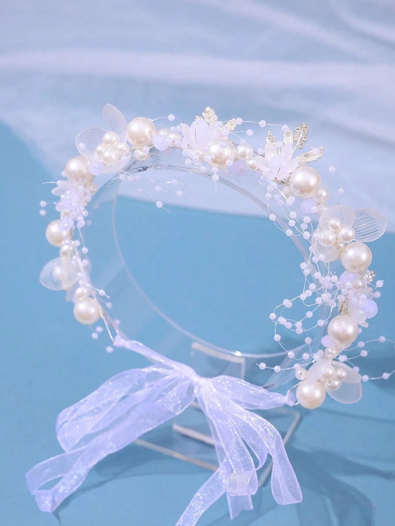 Leaf Decor Rhinestone & Faux Pearl Detail Elegant White Bridal Headwear For Wedding Tiaras